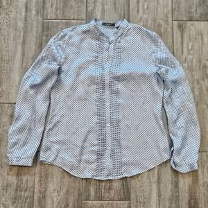 Liz Claiborne Collection Vintage Silk Blouse Size 10 Polka Dot Pintuck Pleat Top